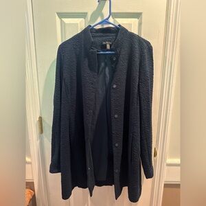 Eileen Fisher Textured‎ Crinkle Jacket Navy Small Stretch Crepe Stand Collar